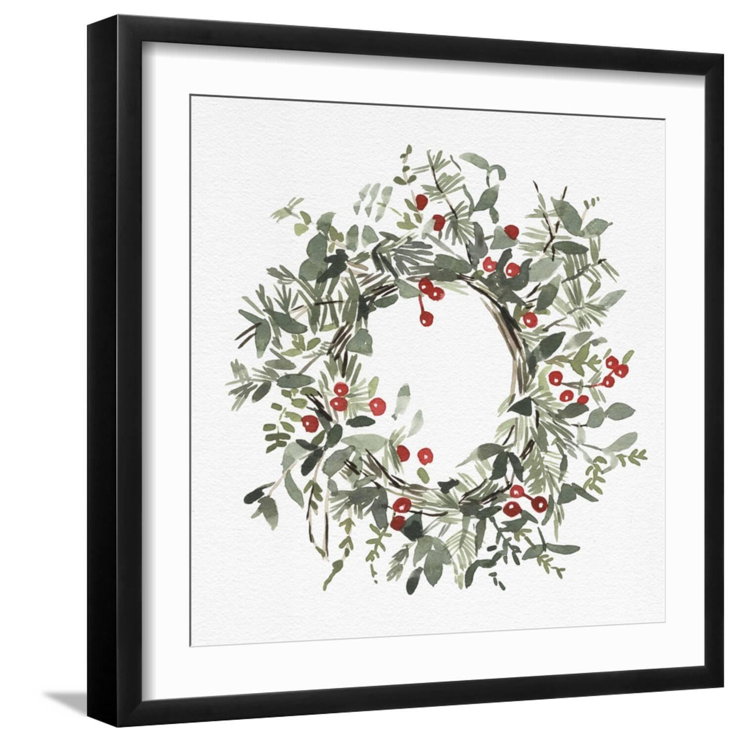 Art.com Holly Farmhouse Wreath I Art Print by Emma Caroline, Black Frame Wall Art, 21" x 21" - Wa... | Walmart (US)