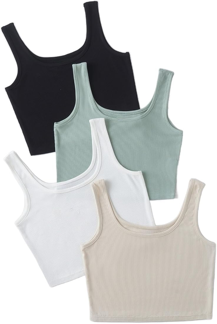 MakeMeChic Women's 4packs Plus Size Rib Knit Sleeveless Tank Crop Top | Amazon (US)