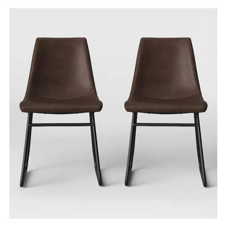 Bowden Faux Leather and Metal Dining Chairs in Brown - Set of 2 | Walmart (US)