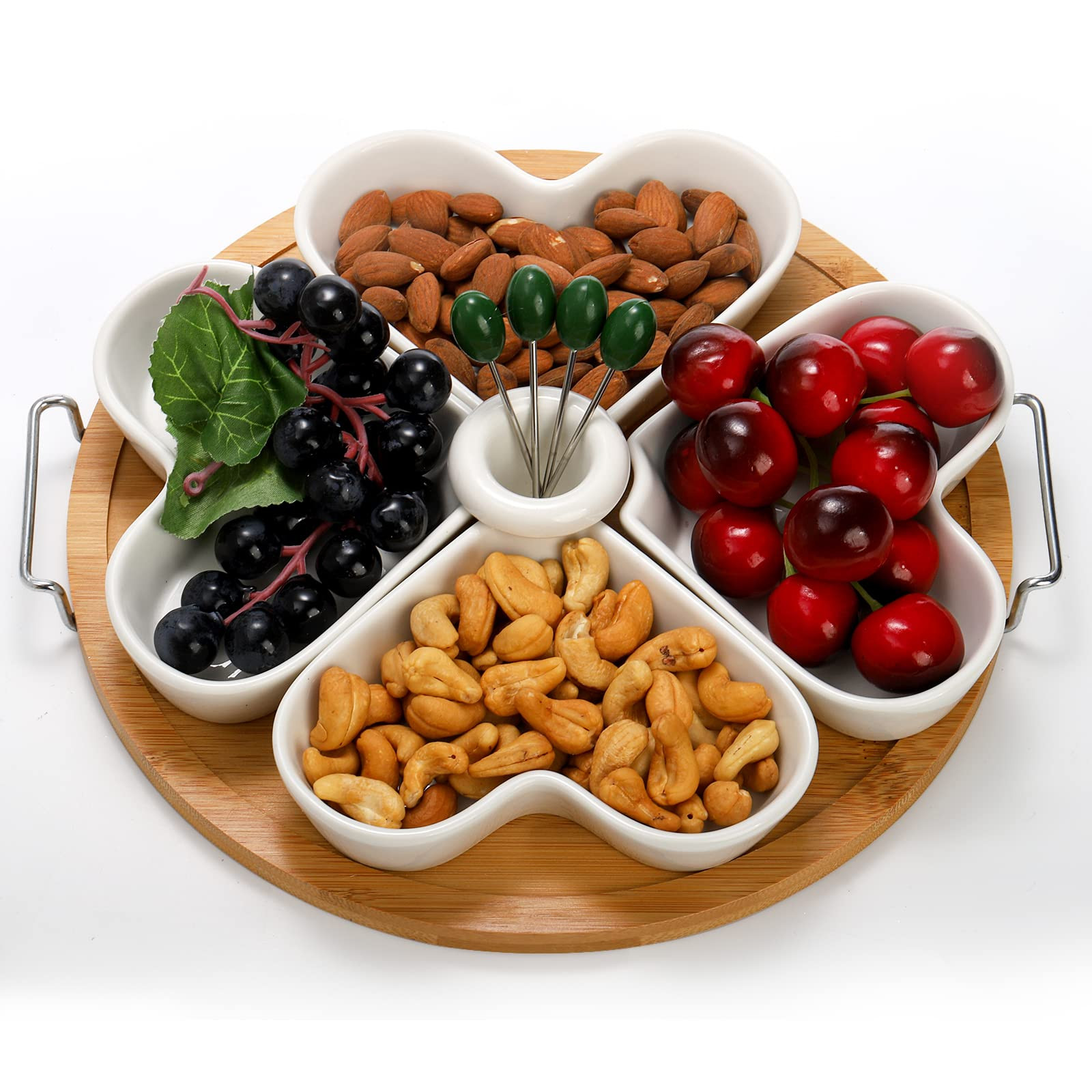 ZEAYEA 11 Inch Appetizer Serving Tray with Holder, Ceramic Divided Serving Platter with Food Pick... | Amazon (US)