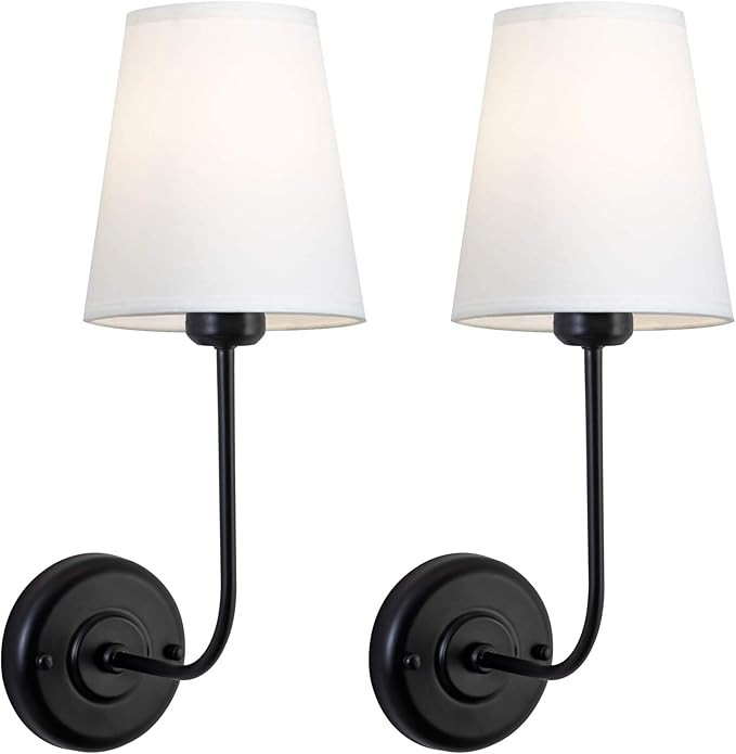 Passica Decor Set of 2 pcs Vintage Industrial Wall Sconce Light Fixture with Flared White Fabric ... | Amazon (US)