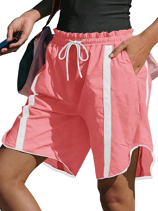 Fisoew Womens Baggy Cargo Shorts Casual Wide Leg Knee Length Drawstring Elastic Waist Workout Run... | Amazon (US)