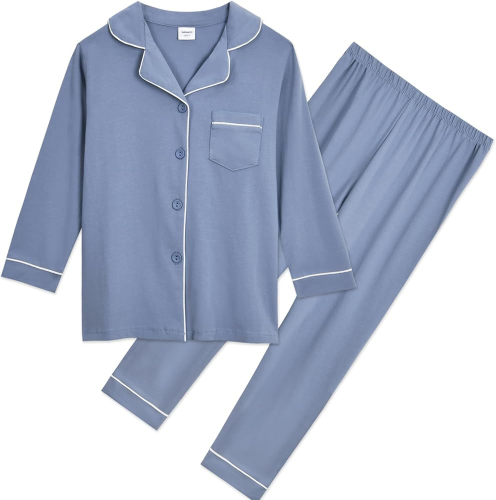 Aablexema Unisex Kids Pajamas Set Button-Down Long Sleeve Cotton Sleepwear Lounge Set for 5-13 Ye... | Amazon (US)