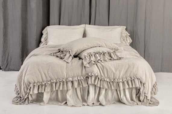 Linen DUVET COVER. NEW arrival from 2018. Rustic style linen bedding set with double ruffles. Made b | Etsy (US)