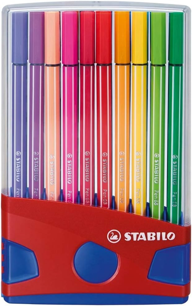 STABILO Pen 68 Fibre Tip Pens Desk Set - Assorted Colours, Pack of 20 | Amazon (US)