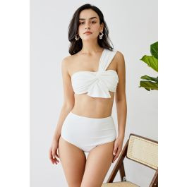 Sweet Knot One-Shoulder Bikini Set in White | Chicwish