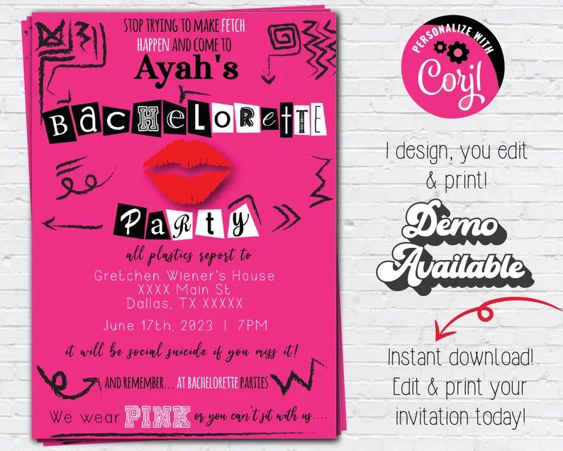 Mean Girls Bachelorette Party Instant Download Invitation Mean Girls Digital Invitation Mean Girl... | Etsy (US)