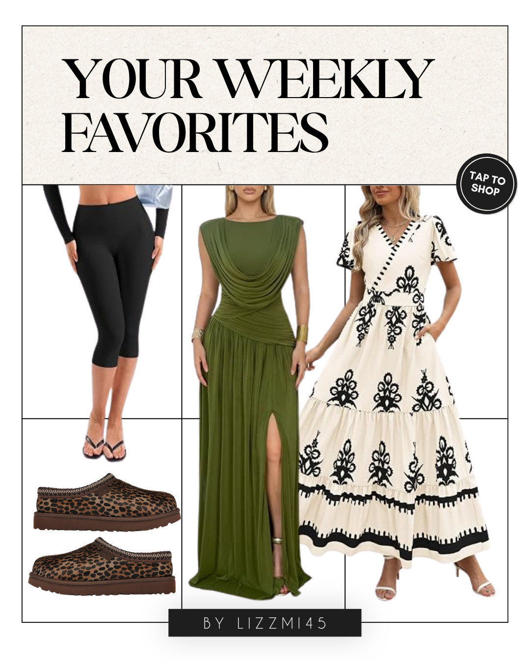 This week's most-shopped: these black capri leggings, that green cowl-neck gown with the slit, my leopard Uggs, and this embroidered maxi that keeps selling out! 

 #LTKSeasonal #LTKU #LTKSaleAlert