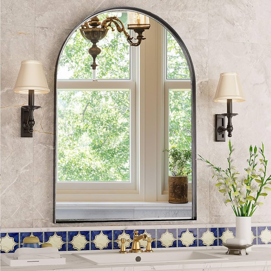 Arched Bathroom Mirror, 24x36 Inch Black Arched Wall Mirror with Metal Deep Frame, Arch Mirrors f... | Amazon (US)