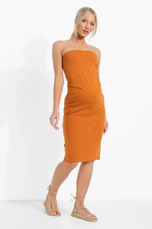 Maternity Bandeau Midi Dress | Boohoo.com (US & CA)