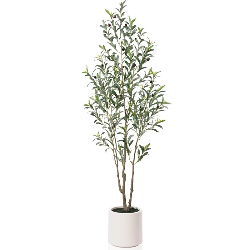 Adcock Faux Olive Tree in White Planter, Lifelike Fake Olive Plant for Indoor and Outdoor Decor | Wayfair North America