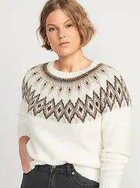 Fair Isle Cozy Shaker-Stitch Pullover Sweater for Women | Old Navy (US)