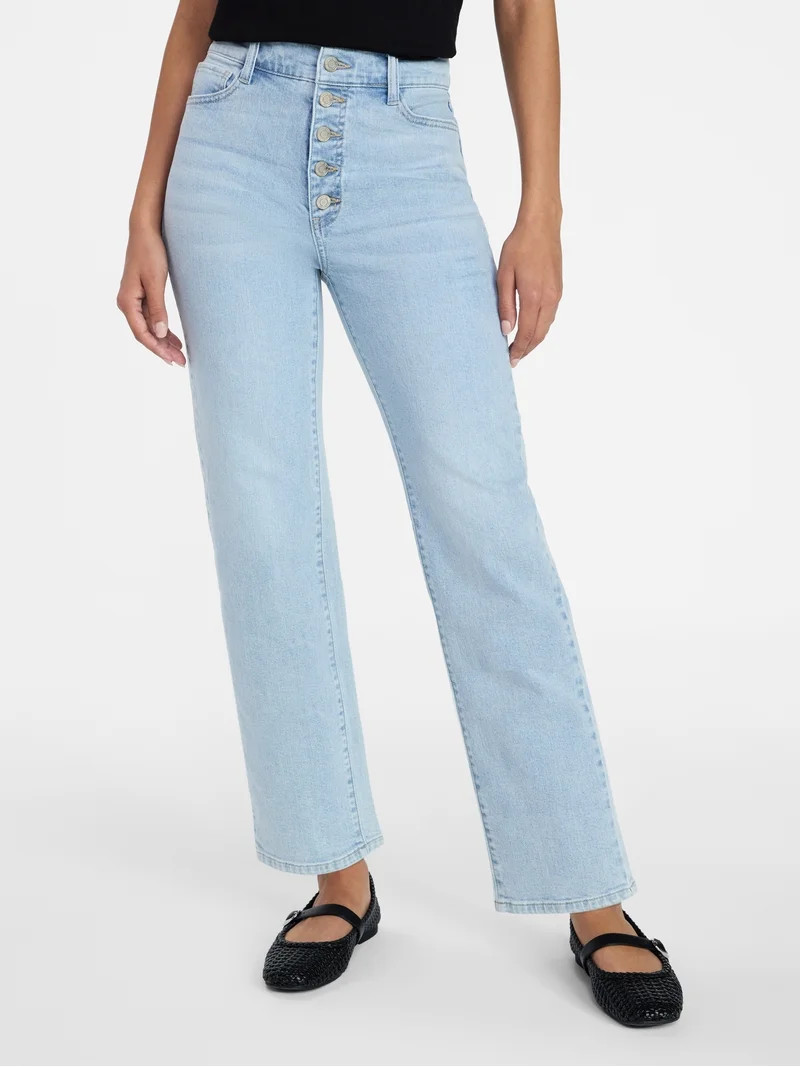 Time and Tru Women's High Rise Button Fly Cropped Jeans, 26.5" Inseam, Sizes 0-22 | Walmart (US)