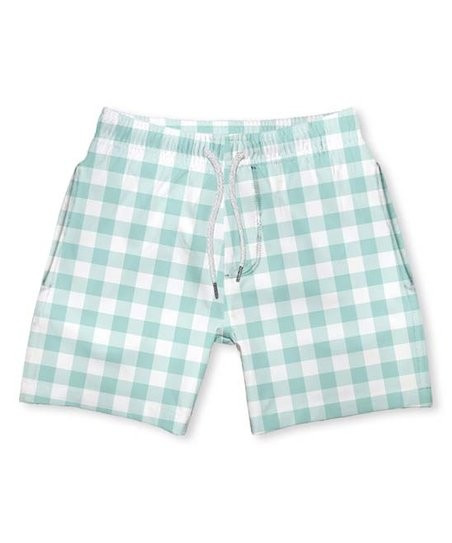 Mint & White Gingham Swim Trunks - Infant, Toddler & Boys | Zulily