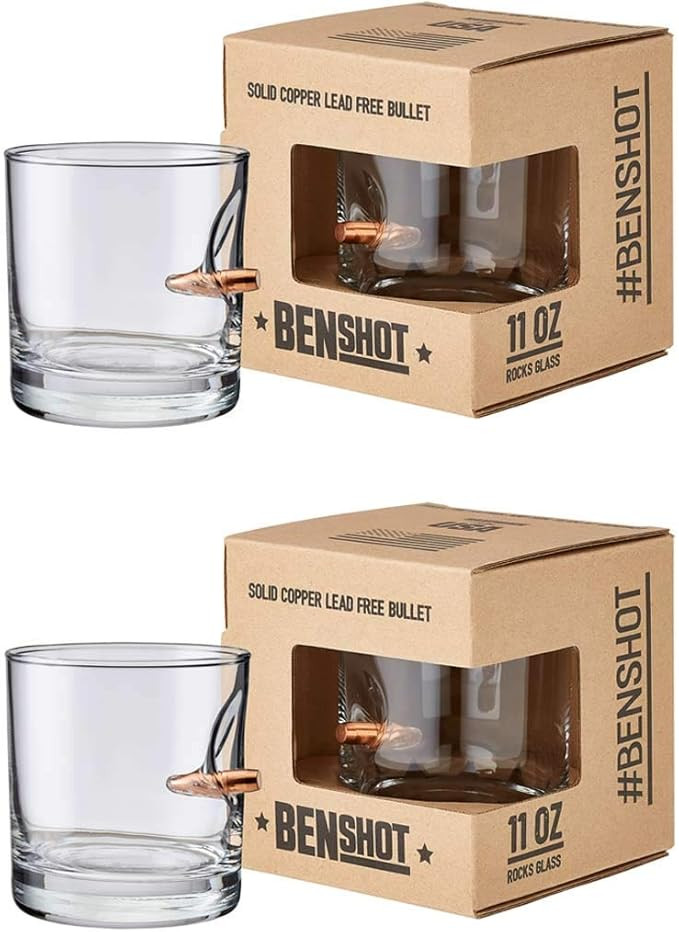 BenShot Rocks Glass with Real .308 Bullet - 11oz | Made in the USA [Set of 2] | Amazon (US)