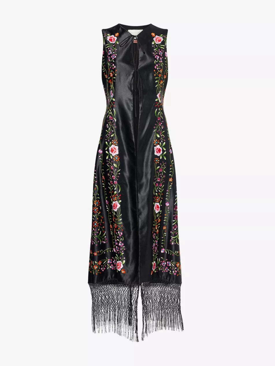 Piano Shawl Floral-Embroidered Silk Corset Top | Selfridges