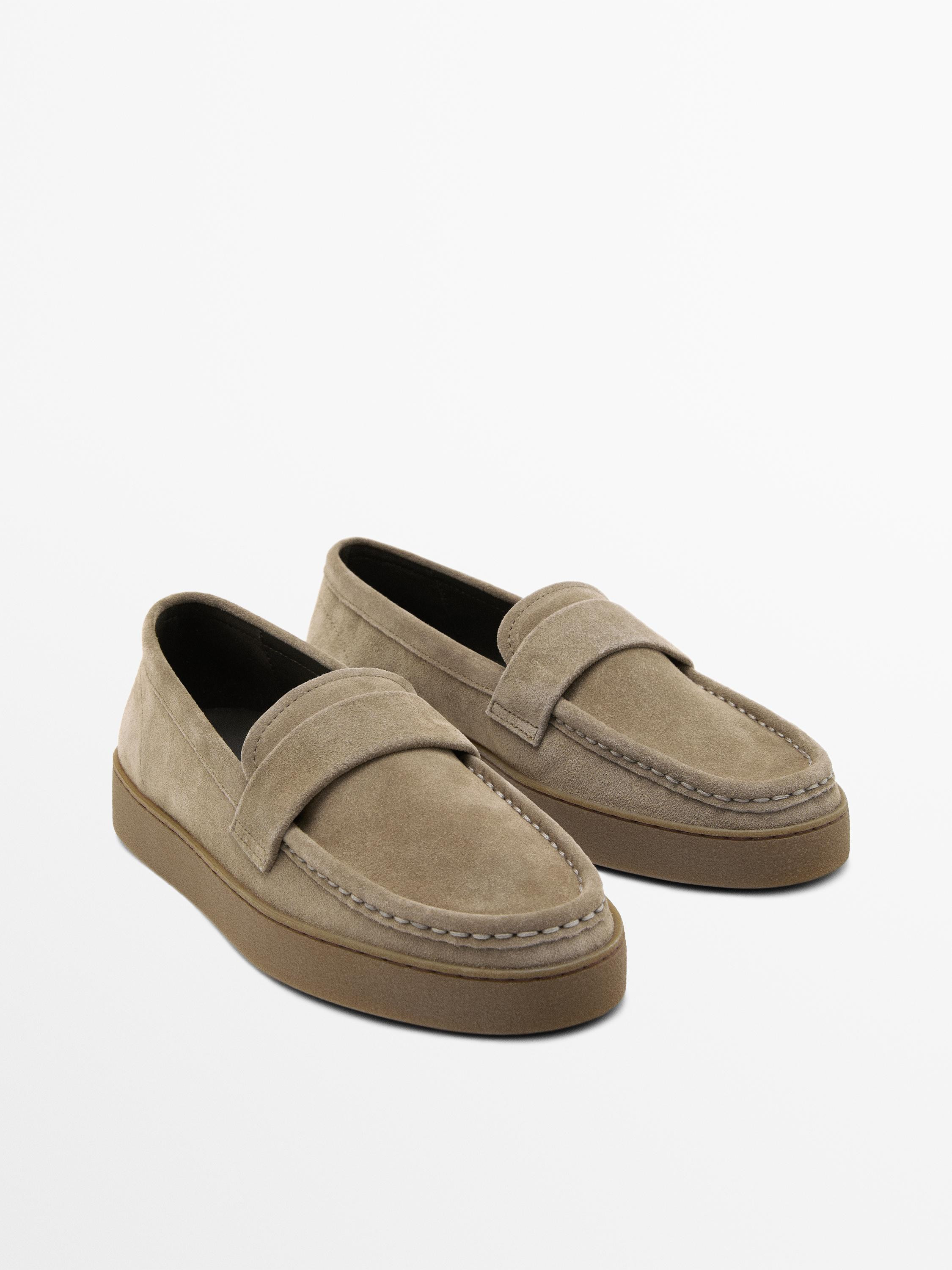 Split leather loafers with caramel sole | Massimo Dutti US