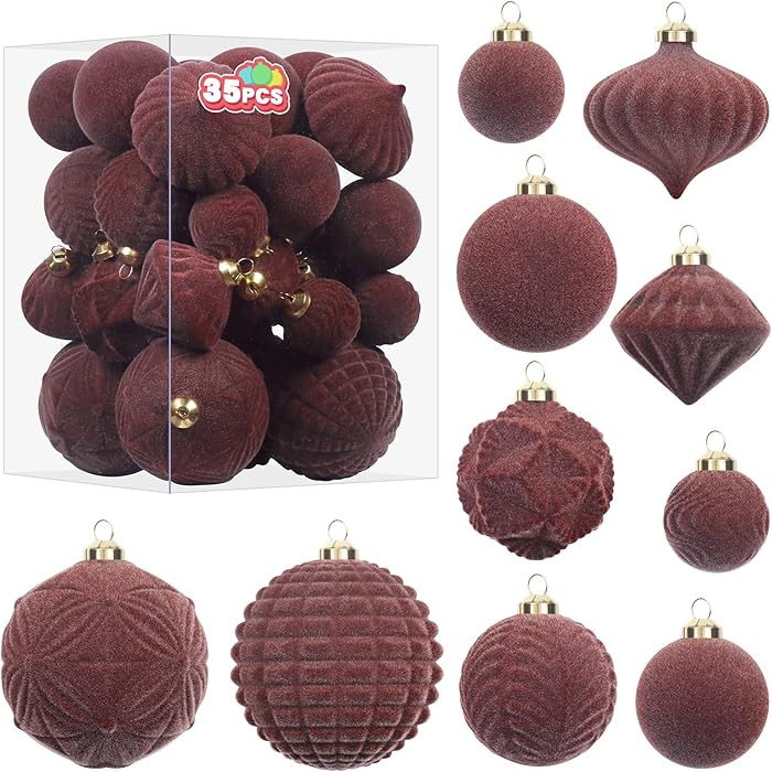 Super Holiday Velvet Christmas Ornaments Set, 35PCS Flocked Shatterproof Assorted Hanging Xmas Tr... | Amazon (US)