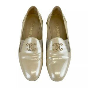 CHANEL Loafers Patent Beige Gold Coco Mark Flat Round Toe Size 39 | Poshmark
