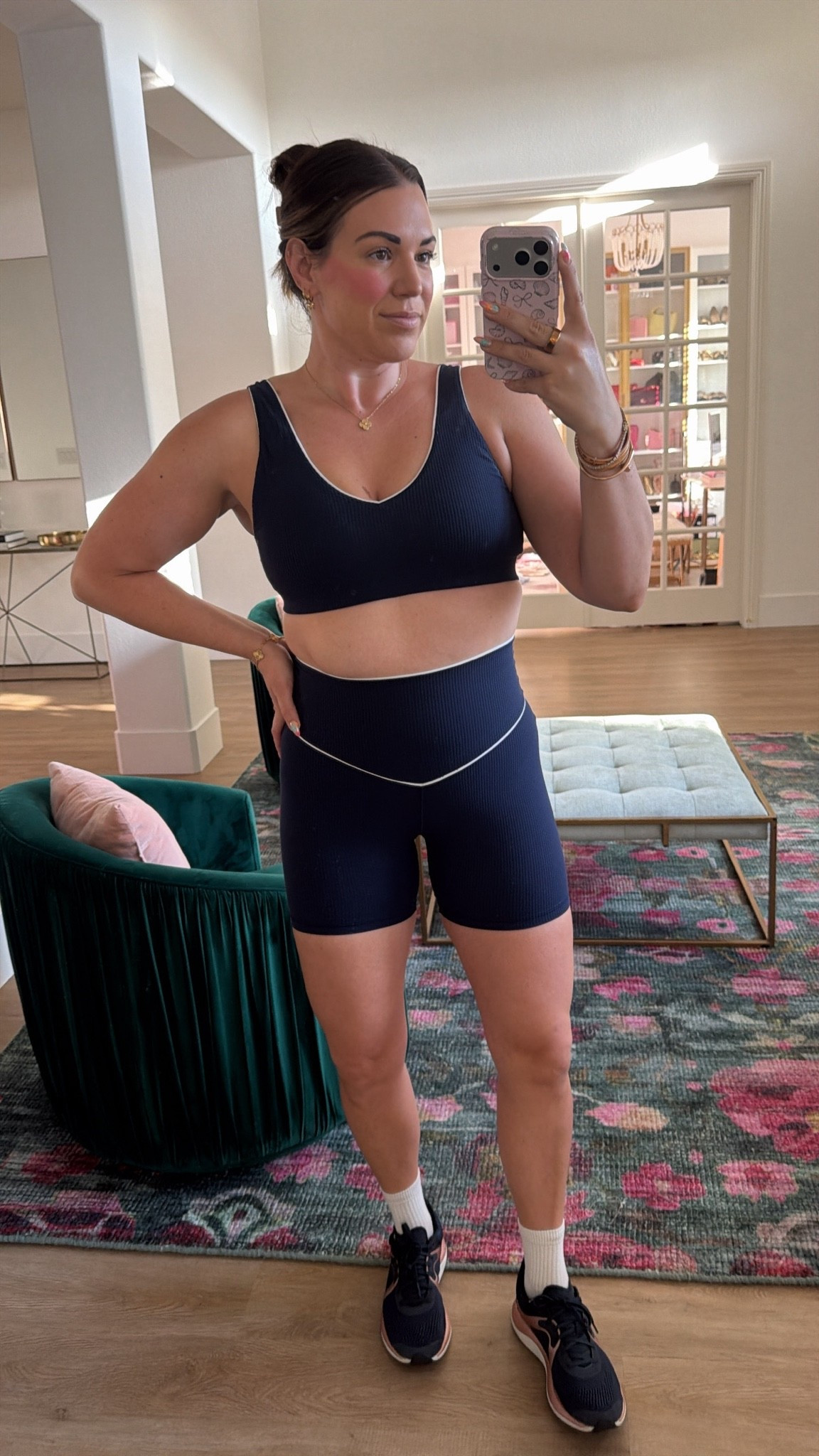 curvy midsize workout look! wearing size large in ribbed navy sports bra and biker shorts

#LTKfitnessgoals #LTKActive #LTKMidsize