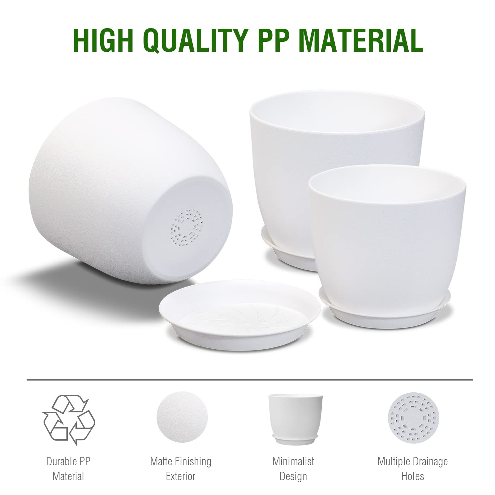 12/10/9 inch Large Plant Pots, 3 Pack Modern Decorative Plastic Planters with Drainage Holes and ... | Amazon (US)