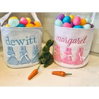 Personalized Easter Basket, Monogrammed Embroidered Gingham Preppy Seersucker Basket | Etsy (US)
