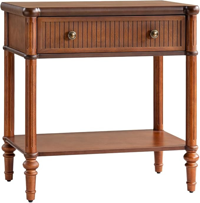 HULALA HOME Traditional End Table with Open Shelf, Fluted Nightstand with Charging Station, Paulo... | Amazon (US)