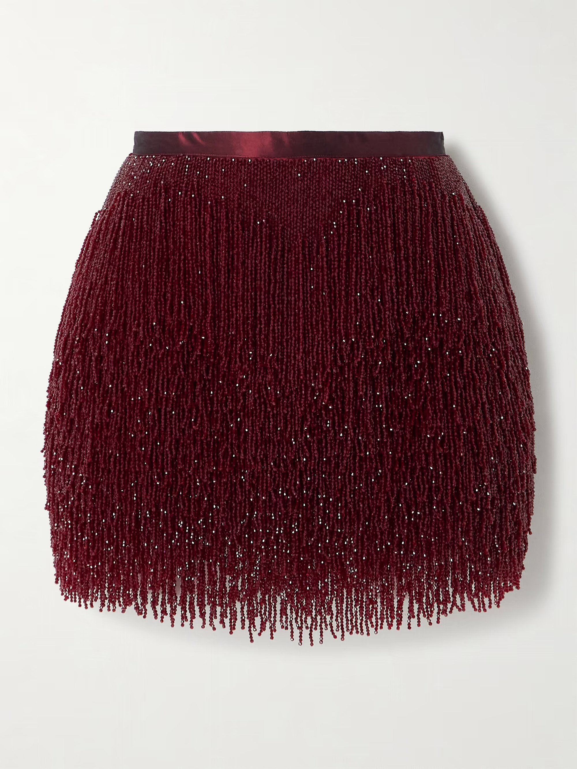 Fringed beaded silk-satin mini skirt | NET-A-PORTER (US)