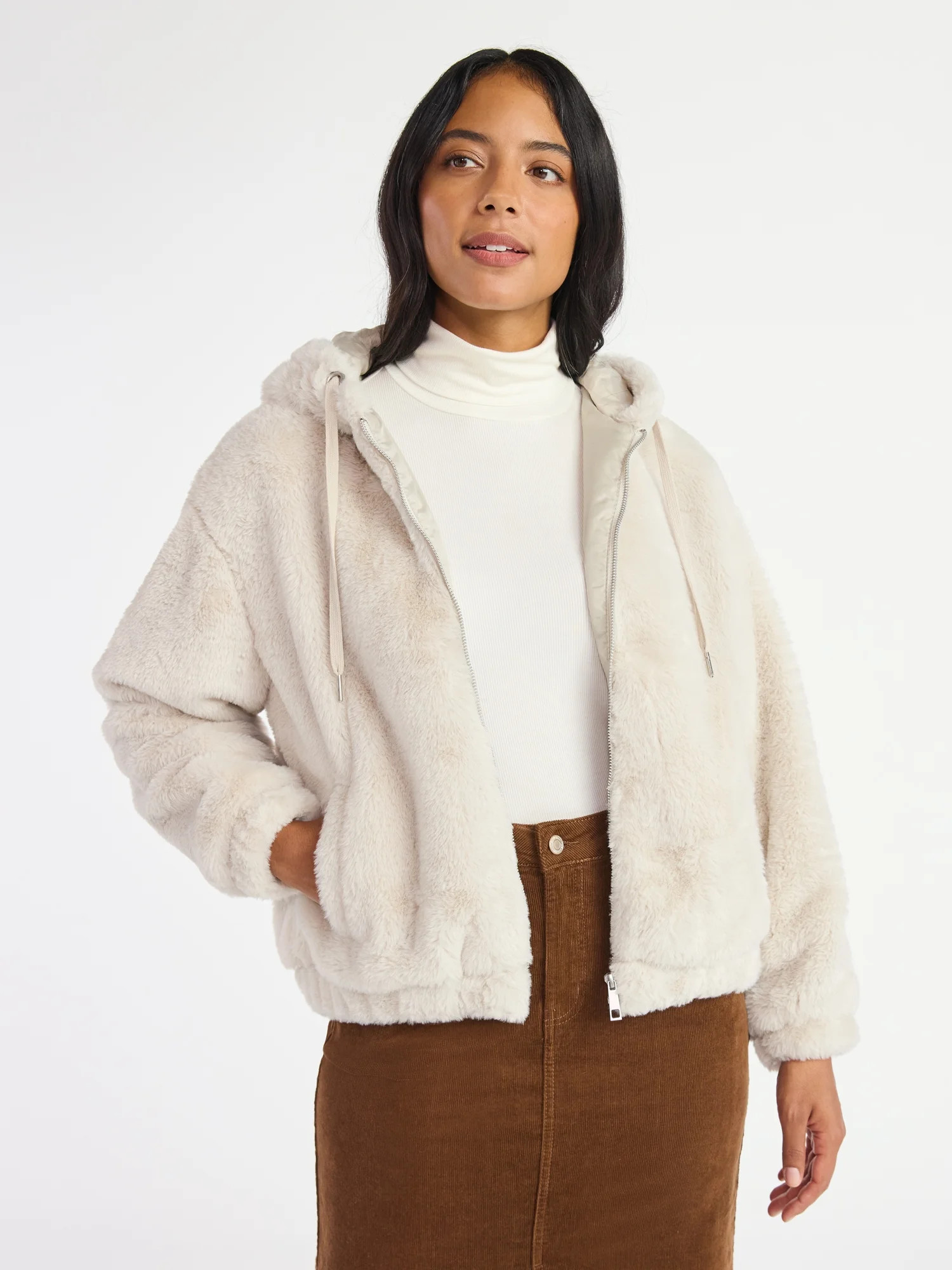 Time and Tru Women's and Women's Plus Faux Fur Hoodie Jacket, Heavyweight, Sizes XS-2X | Walmart (US)