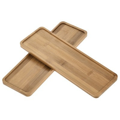 Unique Bargains Indoors Rectangular Bamboo Plant Pot Saucer Flower Drip Tray 28x9.5cm Wood Color 2 Pcs | Target