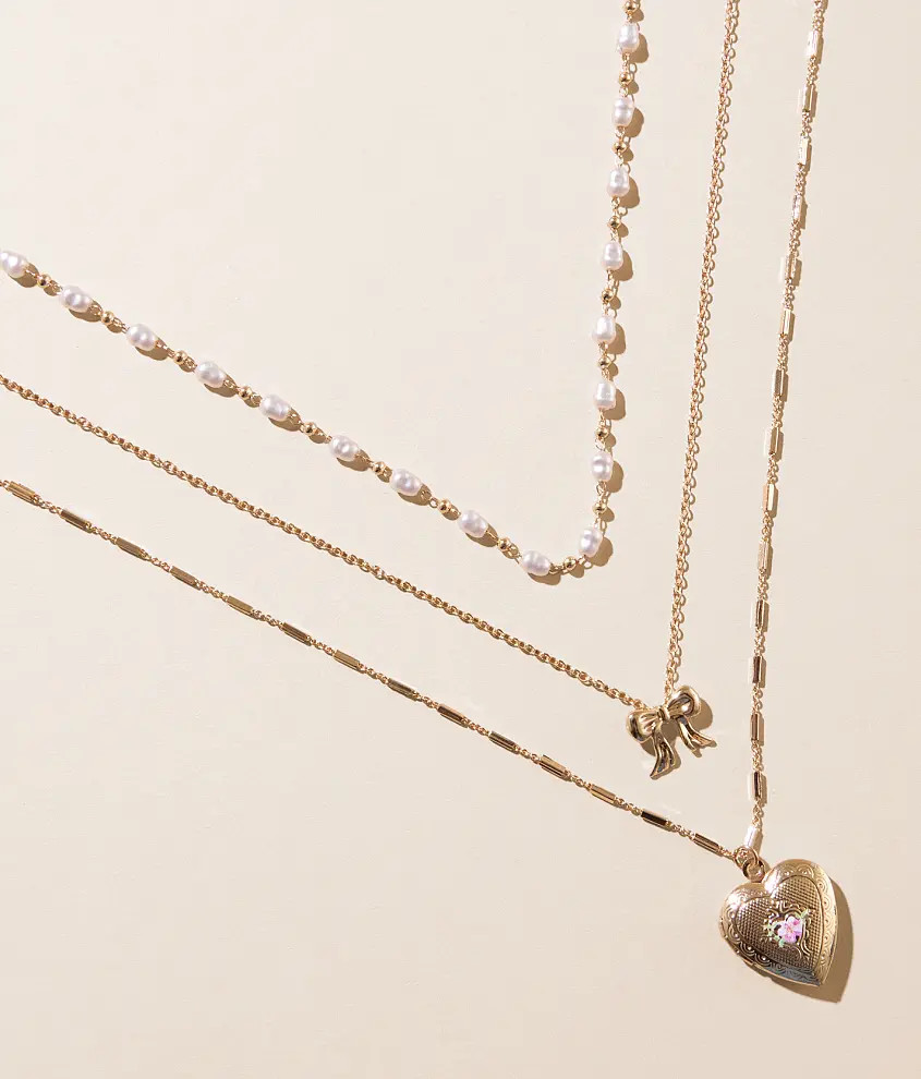 3 Pack Heart Locket Necklace Set | Buckle