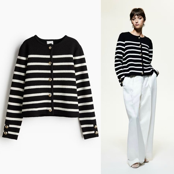 Blue/White Striped Knit Cardigan (S) | Poshmark