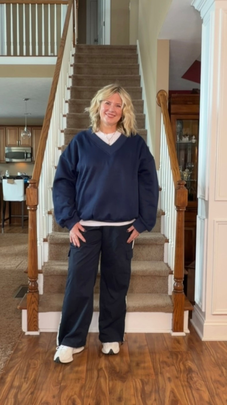 Midsize, middle-age track pants & New Balance!  
White shirt =XXL
Track pants XXL and XL
Sweatshirts XL & XXL

The light brown slouch trench coat isn’t my exact one but is similar  


#LTKOver40 #LTKootd #LTKMidsize