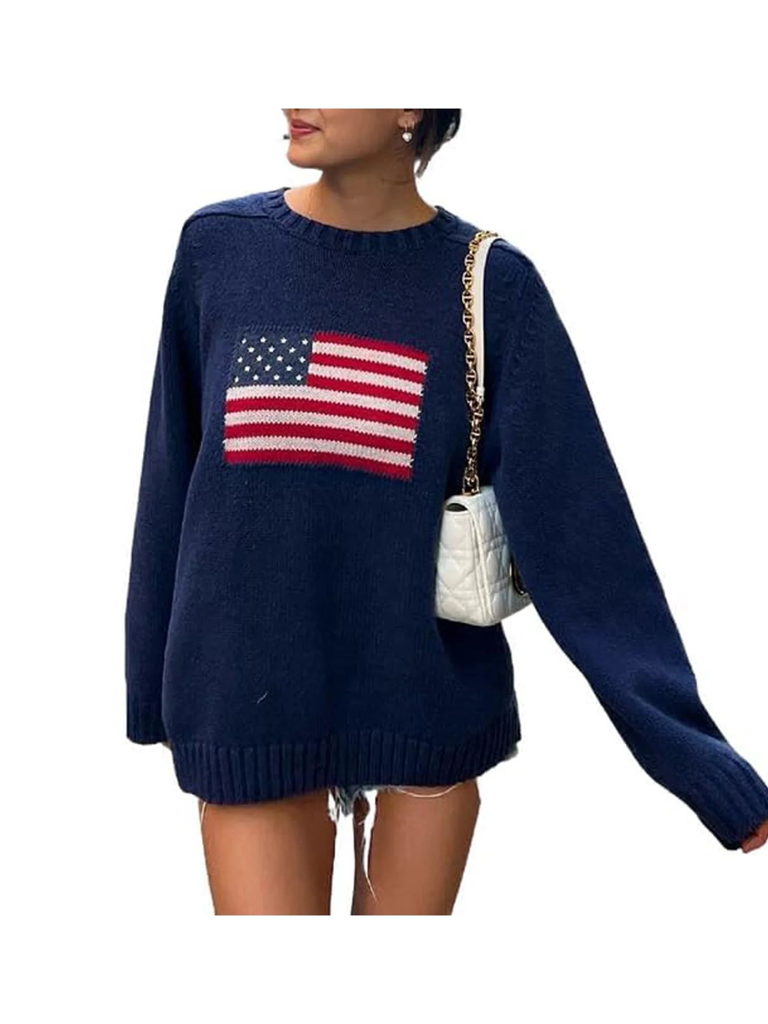 Y2K Vintage Loose Sweaters Flag Long Sleeve Round Neck Aesthetic Pullovers Streetwear Spring Fall... | Walmart (US)