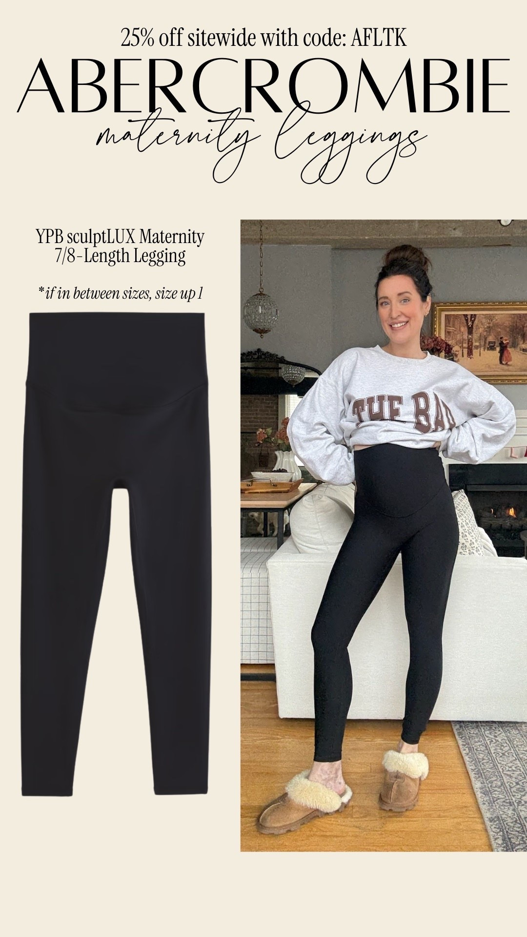 Maternity leggings from @abercrombie 25% off this weekend only with code AFLTK. Get your pre pregnancy size in the studioflex- I’m in a XS. You might want to size up 1 in the sculpt as these are more true workout leggings and suck you in more! 

#LTKSpringSale #LTKootd #LTKBump