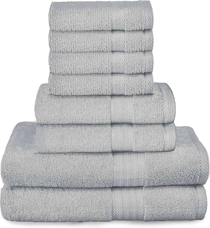GLAMBURG Ultra Soft 8 Piece Towel Set - 100% Pure Ring Spun Cotton, Contains 2 Oversized Bath Tow... | Amazon (US)