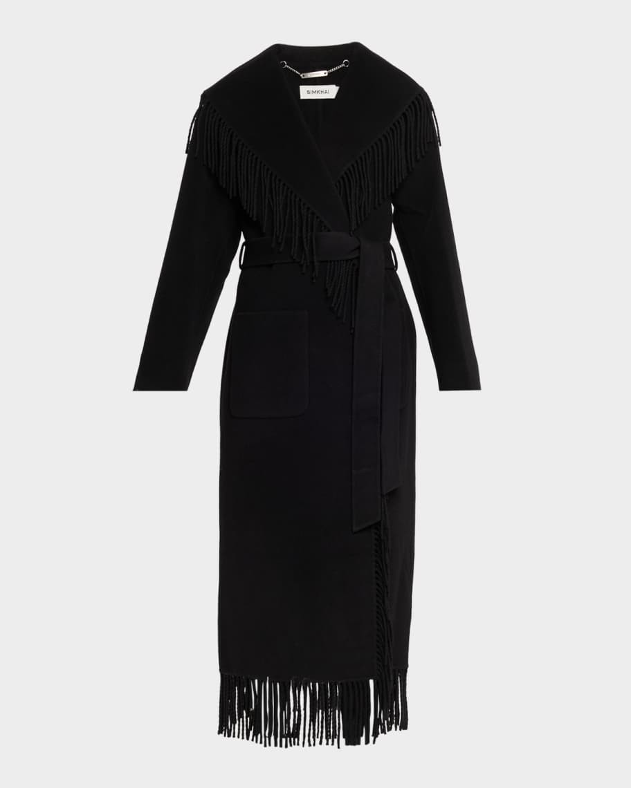 SIMKHAI Carrie Belted Fringe Robe Coat | Neiman Marcus