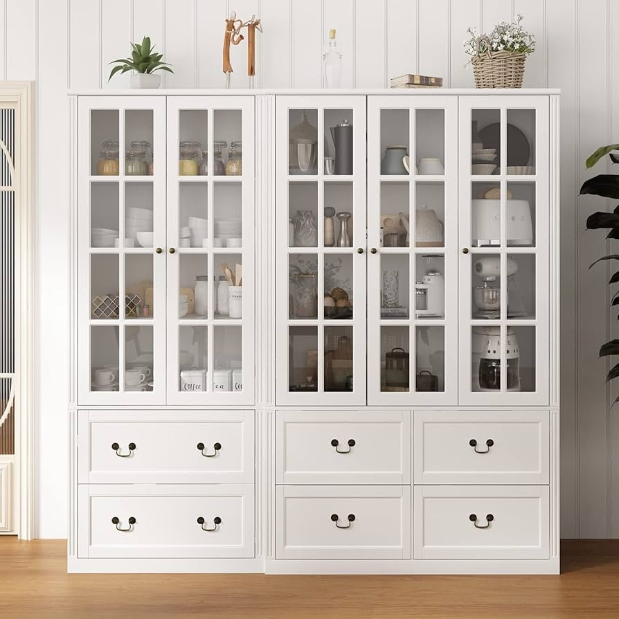 AIEGLE Large Bookcase Set with Glass Doors, 78.7" Wide Tall 4-Tier Bookshelf with 6 Drawers, Free... | Amazon (US)