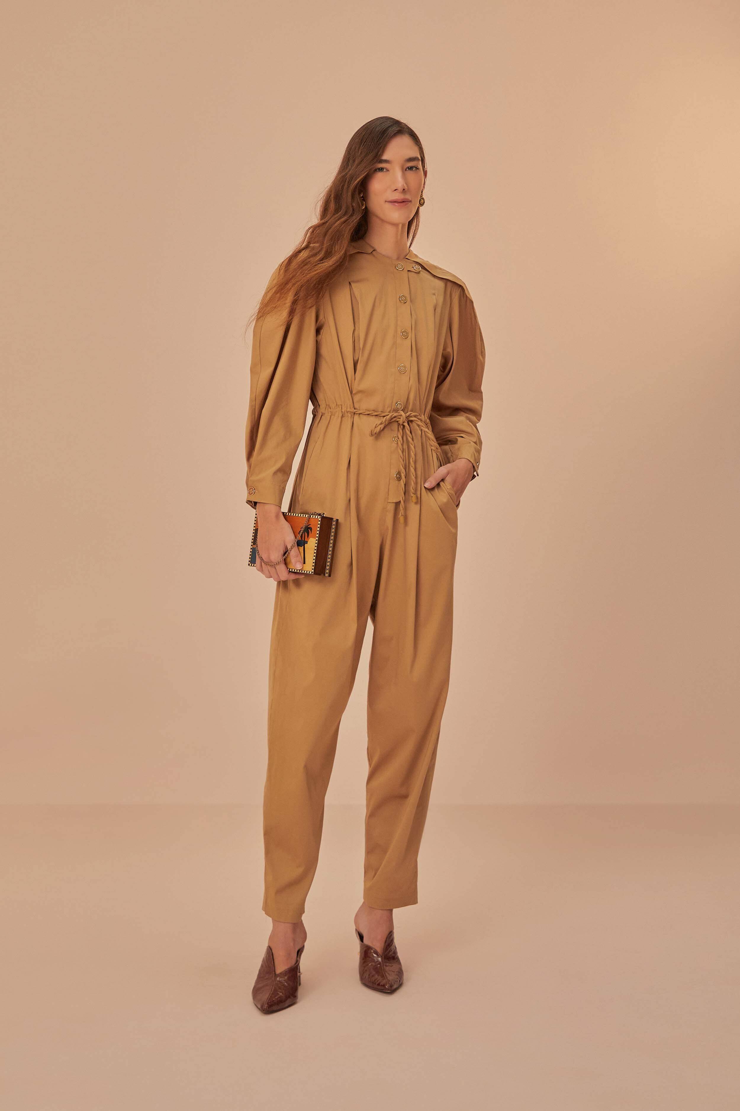 Brown Raglan Sleeve Jumpsuit | FarmRio (US)