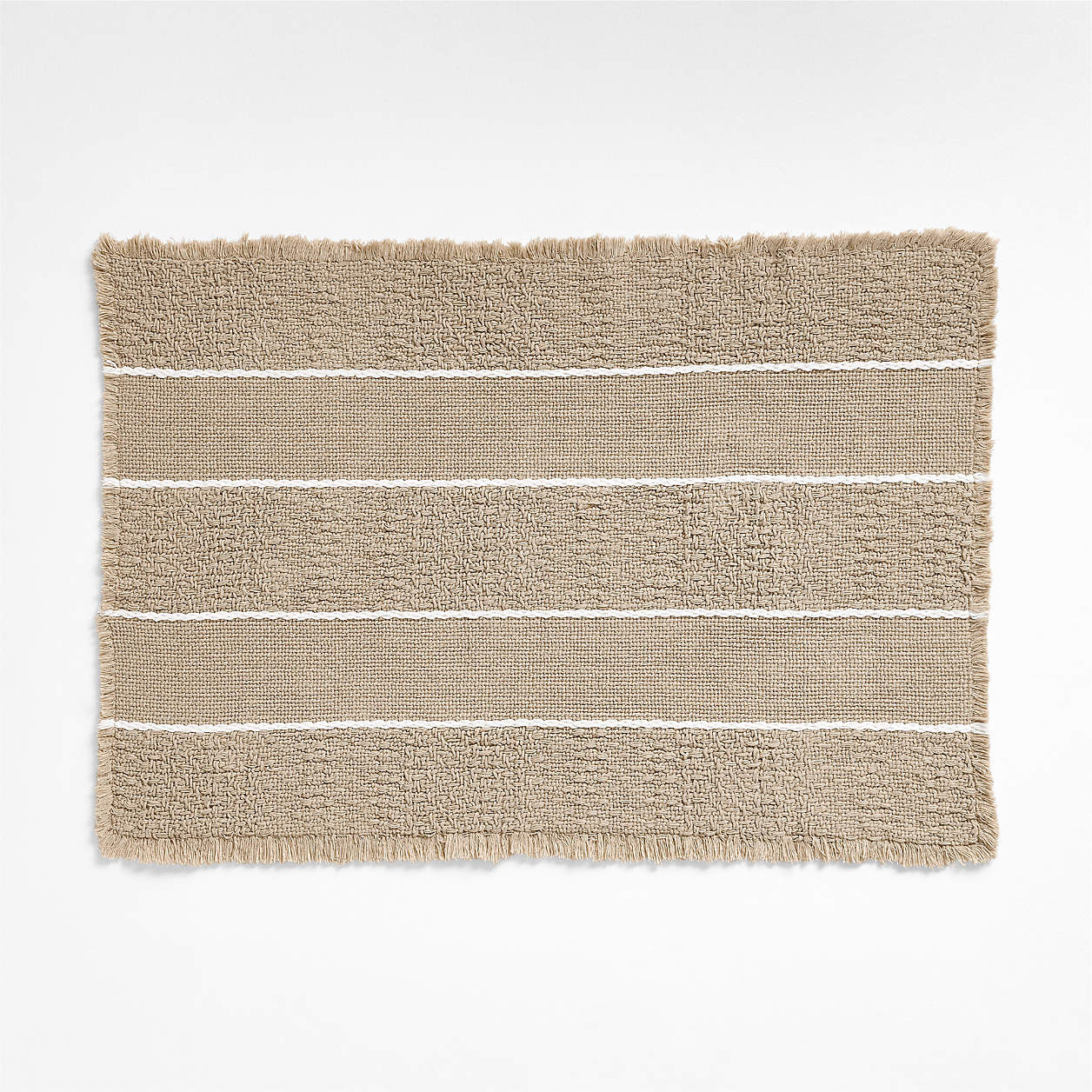 Jacquard Stripe Taupe and Crisp White Bath Mat 24"x36" + Reviews | Crate & Barrel | Crate & Barrel
