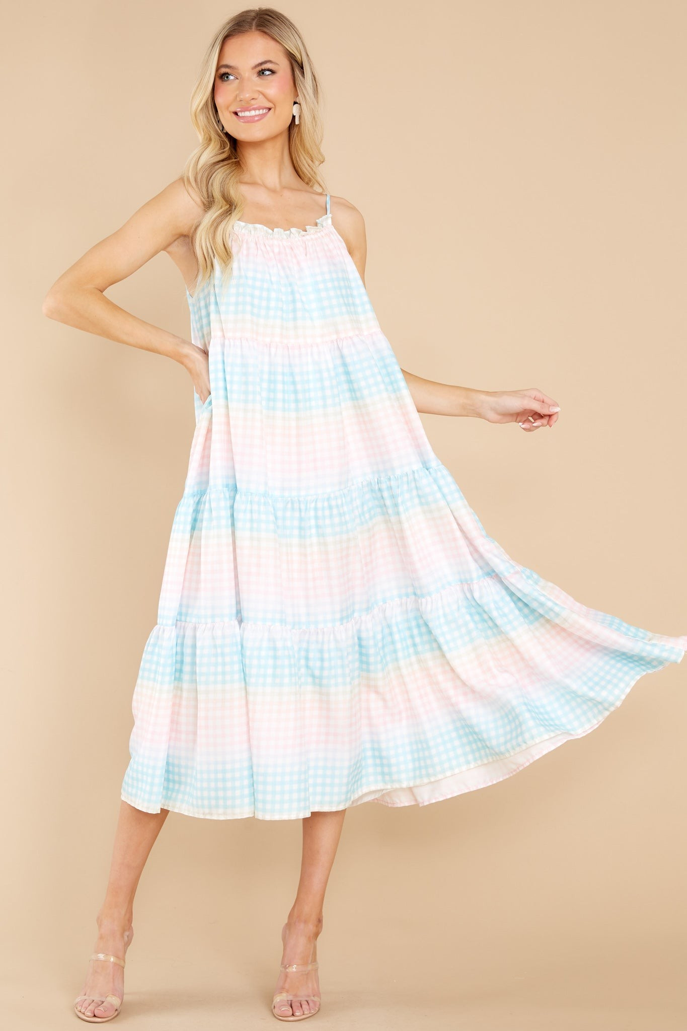 Pursuit Of Happiness Blue Multi Gingham Midi Dress | Red Dress 
