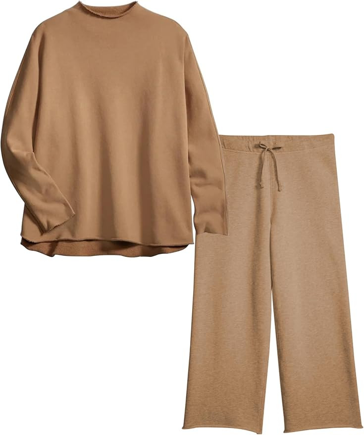 HangNiFang Womens Slouchy Lounge Sets 2 Piece Outfits Long Sleeve Pullover Sweatsuits Set with Po... | Amazon (US)