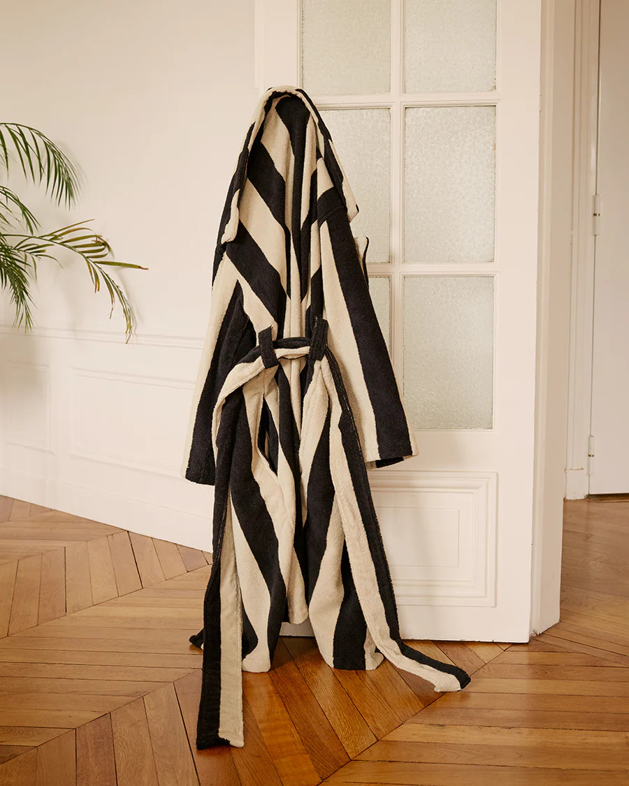 Hommey Black & Cream Stripe Robe | Soft & Cosy Unisex Cotton Dressing Gown | Hommey