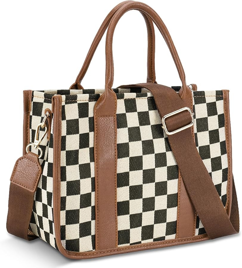 Smll Checkered Crossbody Bag Checkered Tote Handbags Black and White Purse Casual Tote Handbags f... | Amazon (US)