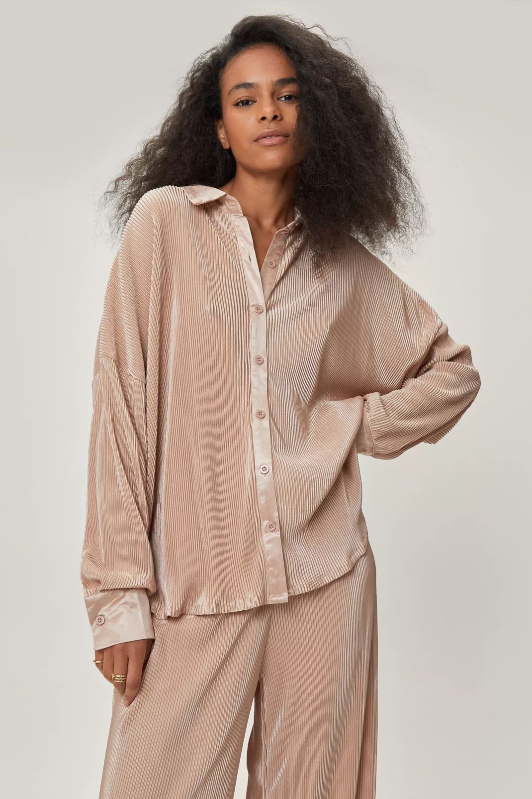 Petite Plisse Oversized Button Down Shirt | Nasty Gal (US)