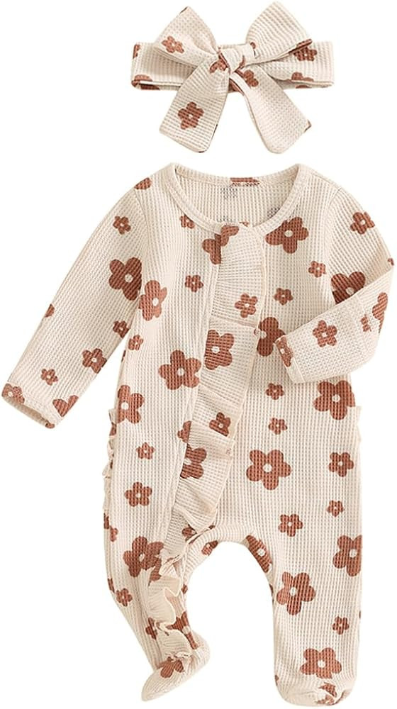 Ayalinggo Newborn Baby Girl Fall Winter Outfits Clothes Knit Jumpsuit Ruffle Romper Newborn Comin... | Amazon (US)
