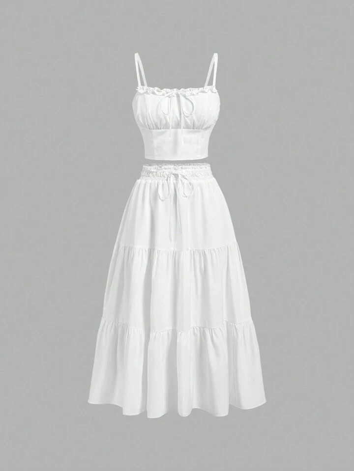 SHEIN MOD 2pcs Plus Size Women Vintage Boho Long Dress & Romantic Beach Dress Set | SHEIN