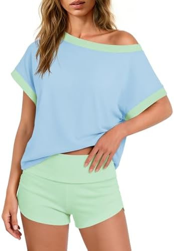 Yanekop Womens 2 Piece Summer Shorts Set Oversized Matching Lounge Set Short Sleeve Shirt and Sho... | Amazon (US)