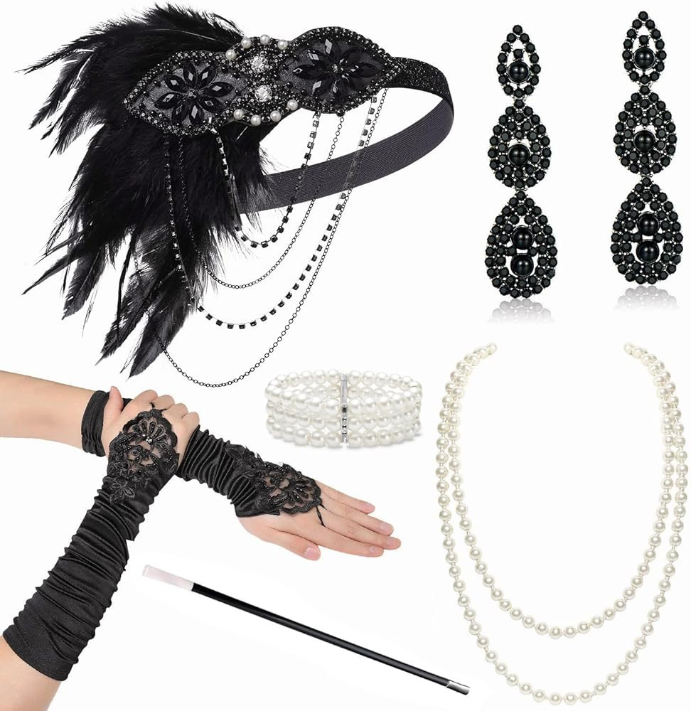 1920s Accessories for Women - Flapper Headpiece Great Gatsby Accessories for Women Pearl Bracelet... | Amazon (US)