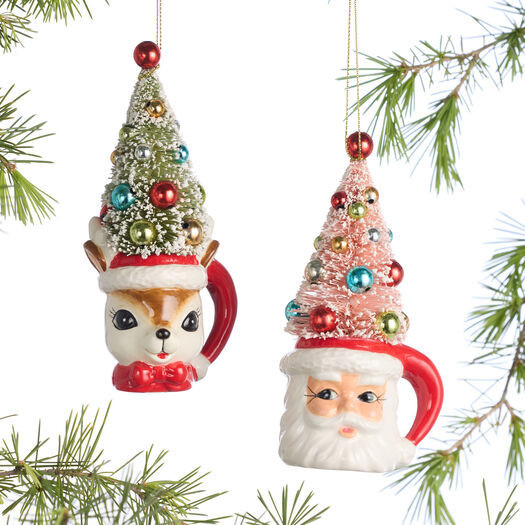 Retro Santa and Deer Mug with Tree Ornaments Set of 2 by World Market | World Market